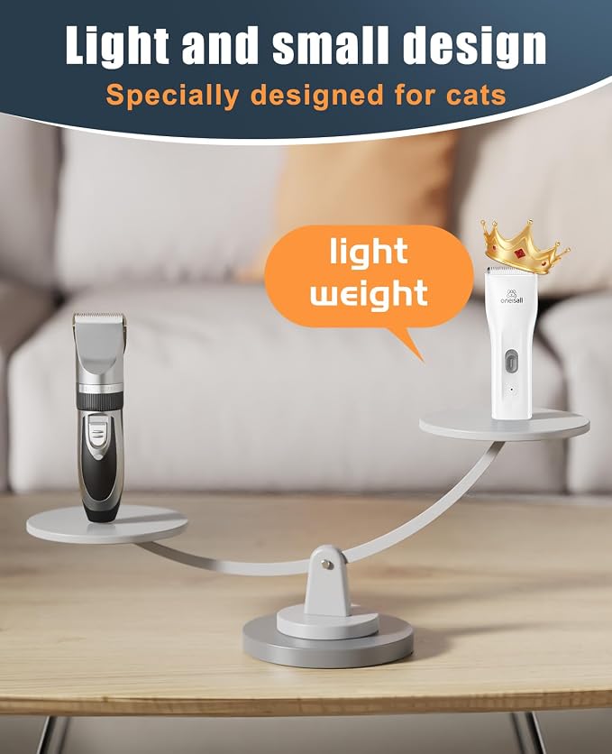 oneisall Pet Clippers for Cat Matted Hair, Quiet Pet Shaver for Cats | Waterproof Cordless Cat Clippers for Matted Long Hair with Storage Bag,Lightweight and Easy to Use for Cat, Pet, Small Dog