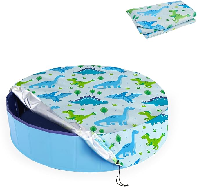 Foldable Dog Pool Cover – Waterproof Round Pet Dog Kiddie Bath Tub Lid Cover, Fit for 32/48/63 Inch Pools, Outdoor Portable Puppy Pool Accessories