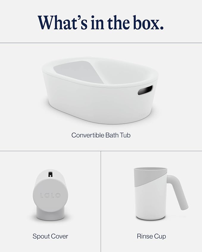 Lalo Bathtime Starter Kit - 3-Piece Set Includes Modern Baby Bathtub, Rinse Cup & Spout Cover - Safe, Easy to Clean Design for Newborns - 25.3 x 18 x 7.7 in, 10 lb - Coconut