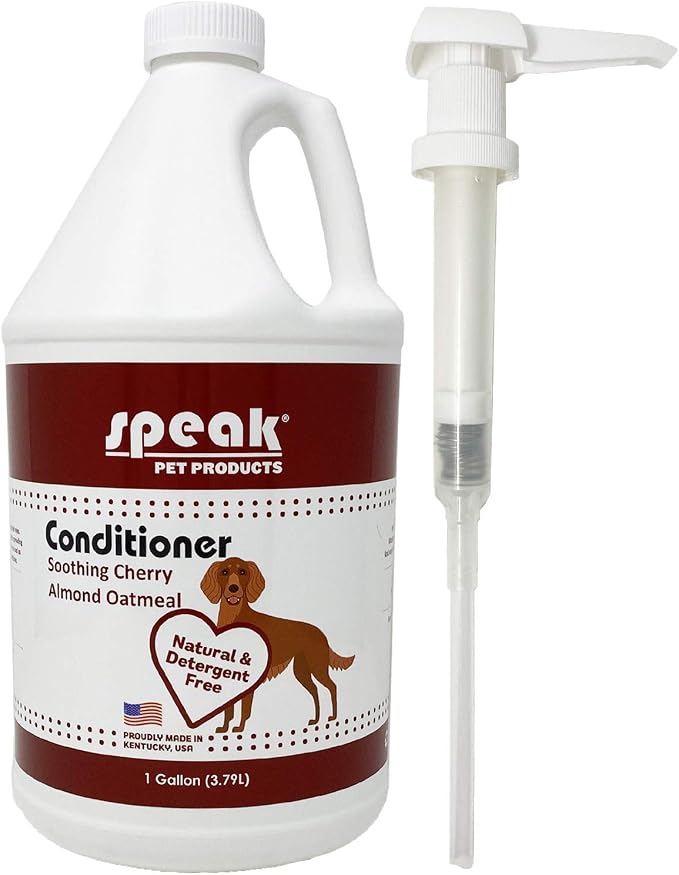 Speak Pet Products Dog Natural Leave-in Conditioning Spray Refill with Pump, Soothing Cherry Almond Oatmeal, 1 Gallon