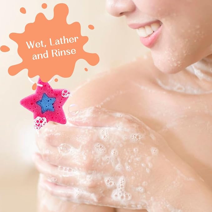 All-Natural Soap-Infused Sponge for Kids and Tweens Body Wash, Gentle on Skin, 20+ Uses (Peaches and Dreams)