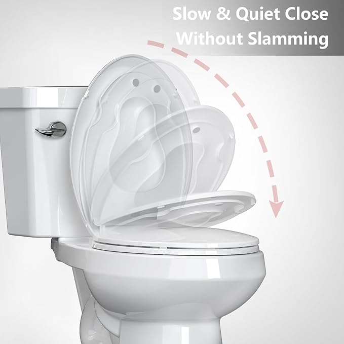 Enlongated Toilet Seat with Built-in Toddler Seat for Easy Potty Training, Baby Toilet lid 2 in 1, Easy Install and Clean, PP Material Safe and No Loosen, Perfect for Both Adults and Children, White