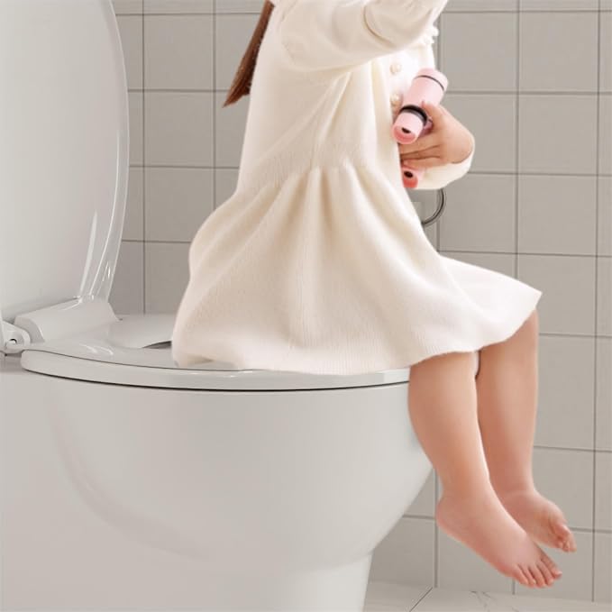 Garvee Potty Training Seat Built-In Toilet Seat, Round Toilet Seat 17 Inch with Baby Seat, 2 In 1 Soft Close Quiet No Slapping, Magnetic Absorption, Easy Installation for Bottom Fixing Toilet