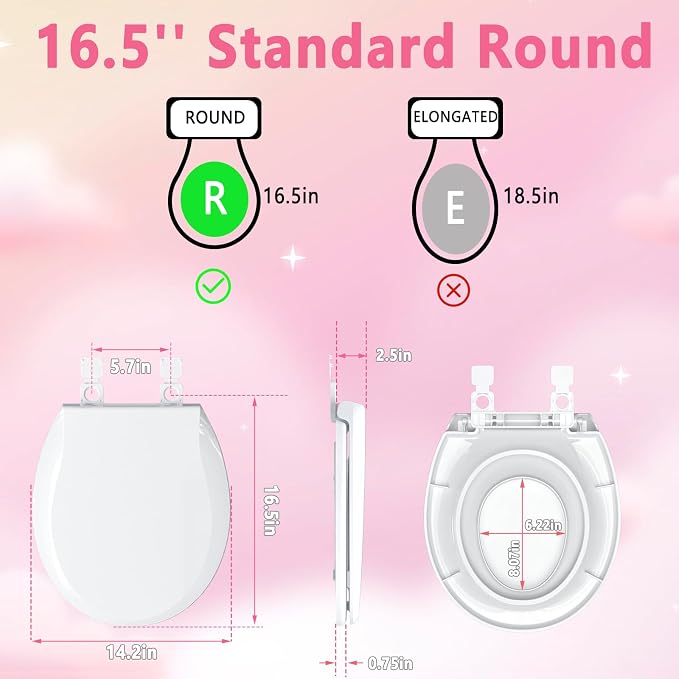 Aünsffer Toddler Toilet Seat with Potty Training Seat Round 16.5inch, 2 in 1 Toilet Seat for Family Built-in Baby Seat Removable, Soft Close + Easy Clean, PP Safe Material, White