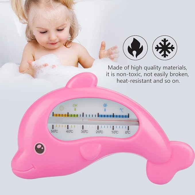 Cute Dolphin Shape Baby Bath Thermometer Children Room Temperature Meter for Bathtub or Indoor Temperature Measurement (Rose red Dolphin)