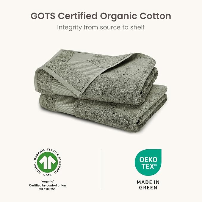 BIOWEAVES 100% Organic Cotton Bath Sheet Set of 2 | Soft Oversized Bath Towels | 700 GSM Premium Bath Towel Sheet Set GOTS Certified - Sage