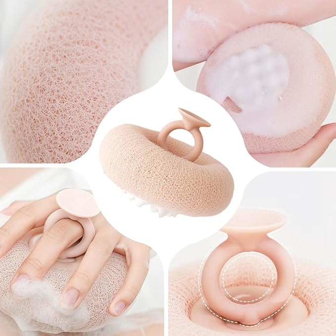 Super Soft Sunflower Suction Cup Bath Ball, 2026 Upgraded 2-in-1 Sunflower Bath Ball Exfoliating Bath Sponge Cleaning Brush, Sponge Mesh Pouf Shower Ball for Women, Men Shower (Apricot+Green)