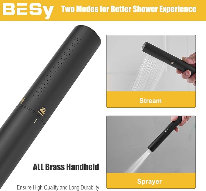 BESy Brass 2 In 1 Function Filtered Matte Black Handheld Shower Head for Hard Water Black Shower Wand High Pressure Showerhead Black Hand Shower Sprayer with Hose Bracket