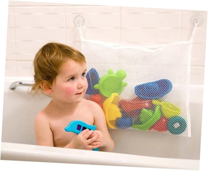 Toyvian Bath Toy Storage Bag with Strong Hook Mesh Organizer for Kids Tub Toys Bathroom Storage 14.6 Inch Drainable Toy Container
