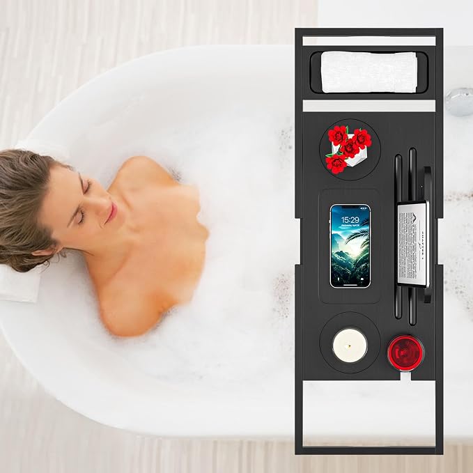 Premium Bathtub Caddy Tray Black - Bath Tray - Bath Tub Tray Table for Bathtub - Bath Caddy Tray for Bathtub, Expandable Size, Fits Most Bath Tubs