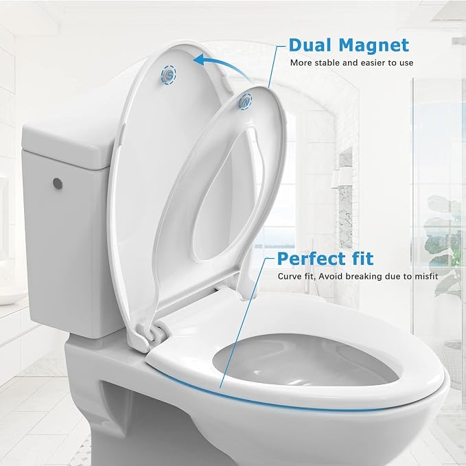 Toilet Seat With Toddler Seat,PP Material Family Toilet Seat Cover with Adult and Toddler Seat, Soft Close Design, Easy to Clean, Safe for Home Kids Potty Training