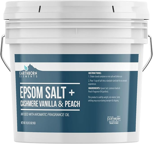 Earthborn Elements Cashmere Vanilla & Peach Epsom Salt 8 lb, One Gallon Bucket, Pure & Undiluted, Soaking Salt with Fragrance