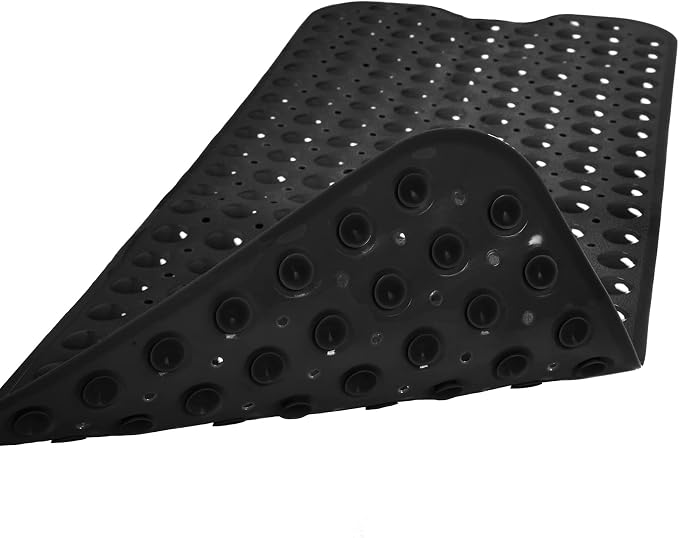 Bathtub and Shower Mats, Extra Long Non-Slip Bath Tub Mat 39 x 16 Inch, Machine Washable Bathmat with Suction Cups & Drain Holes for Bathroom Floor, Black