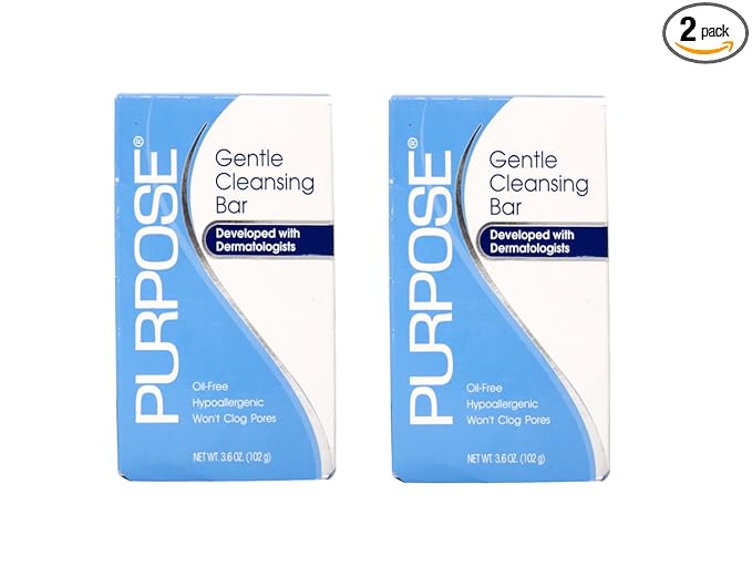 PURPOSE Gentle Cleansing Bar, Developed with Dermatologists for All Skin Types, For Sensitive & Dry Skin, Oil-free, Hypoallergenic, Sulfate-Free, 3.6 oz Bar (Pack of 2)