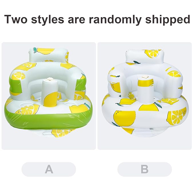 AirSwim Inflatable Baby Seat, Inflatable Baby Chair for Babies 3 Months and Up, Summer Blow Up Chair with Built in Air Pump, Infant Floor Seats for Learning to Sit, Palying, Camping, Lemon