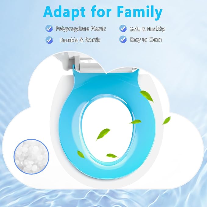 Aünsffer Toddler Toilet Seat with Potty Training Seat Round 16.5inch, 2 in 1 Toilet Seat for Family Built-in Baby Seat Removable, Soft Close + Easy Clean, PP Safe Material, Blue