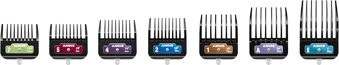 Andis 562014 Premium Clip Animal Comb Set – Built with Plastic, Includes 7 Color Coded Combs of Different Sizes, Metal Clip to Attach Comb - Fits Ultra Edge & Ceramic Edge Blades, Multicolor
