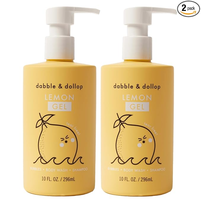 Dabble & Dollop Lemon Kids 3-in-1 Body Wash, Shampoo & Bubble Bath – Tear-Free, Gentle, Natural-Origin, Hypoallergenic and Safe for Sensitive Skin (10 fl oz, Pack of 2)