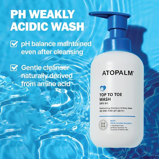 ATOPALM Top to Toe Baby Wash & Shampoo, Sulfate-Free, pH Balanced, Head to Toe Bath, 10.1 Fl Oz, 300ml | Sulfate-Free Baby Wash and Shampoo | pH Balanced Head-to-Toe Bath | Gentle Sensitive Skin Cleanser | Baby Bath