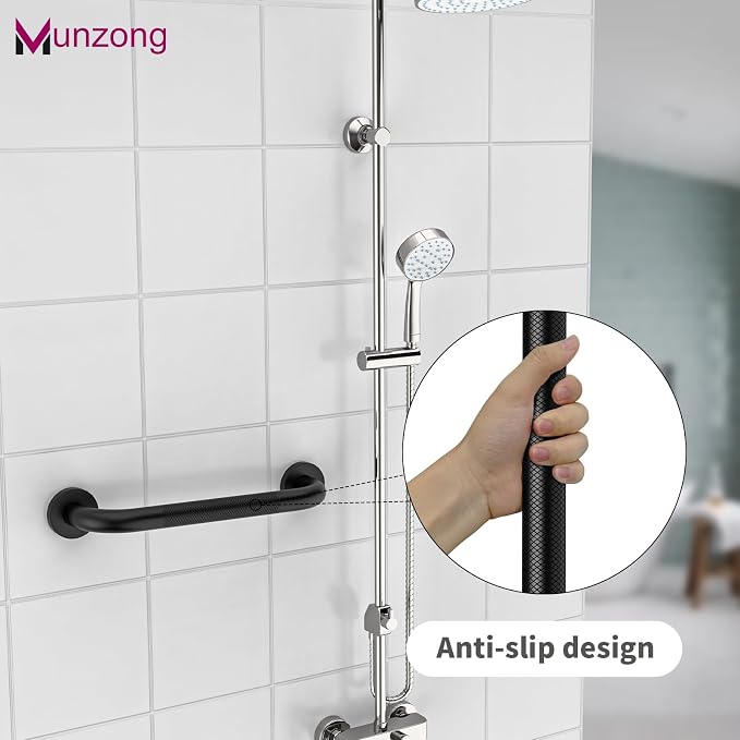 12 Inch Anti Slip Bathroom Grab Bar, Munzong Oil Rubbed Black Shower Grab Bar for Bathtubs, Knurled Handicap Balance Bar,Safety Hand Rail Support Elderly Senior