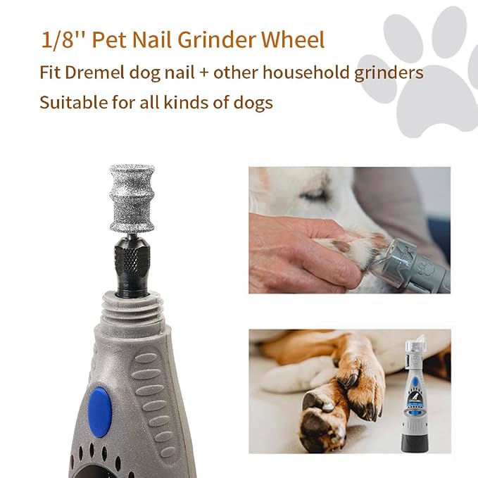 Diamond Rotary Grinder Bits for Dog Pet Nail Grinder Attachment - 1/8" Replacement Grinder Wheel for Dremel Pet Nail File & Clippers for Dogs Model B