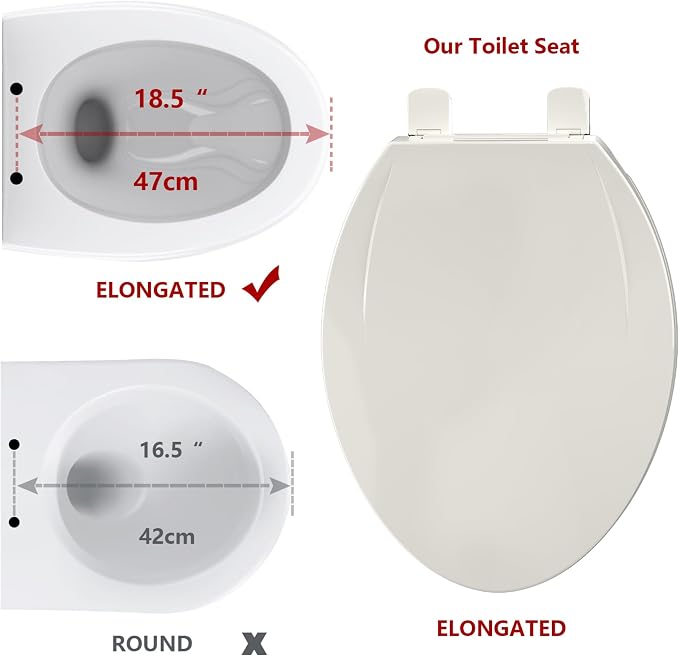 Toilet Seat, Elongated Fit, Soft Close Lid, Slow Close Noiseless Design, American Standard Compatible,Biscuit