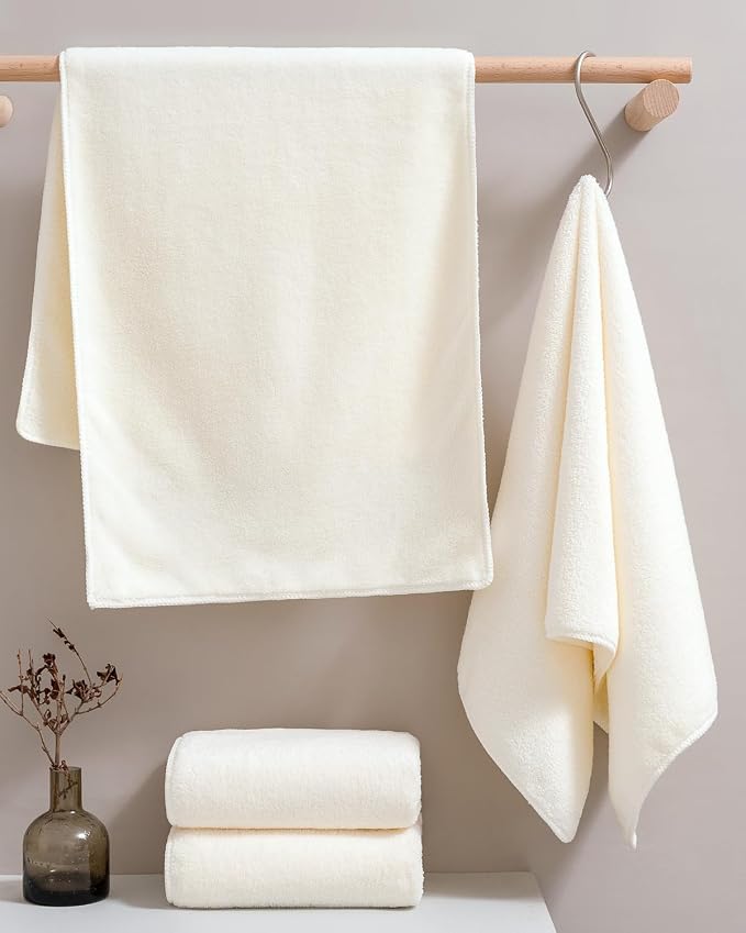 sakano Microfiber Bath Towel Set Ultra Soft Absorbent Speedy Drying Fade Resistant, 4 Bath Towels and 4 Hand Towels, Perfect for Family Bathroom, Gym, and Spa Use - White