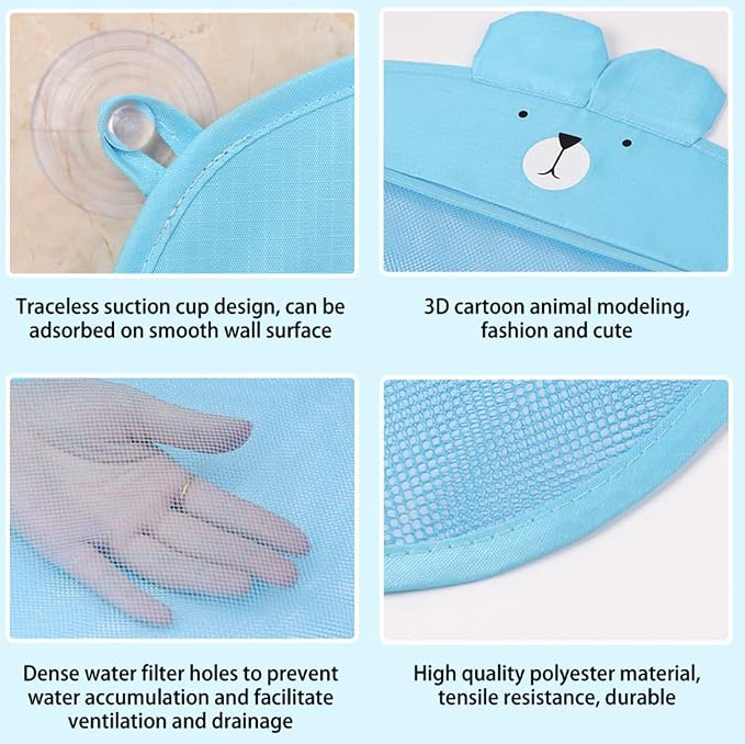 Mesh Bath Toy Organizer, Cute Animals Baby Bath Toy Storage Organizer with 2 Self Adhesive Hooks, Bathtub Toy Organizer Mesh Bath Net Storage Baby Tub Holder for Kids Toddlers