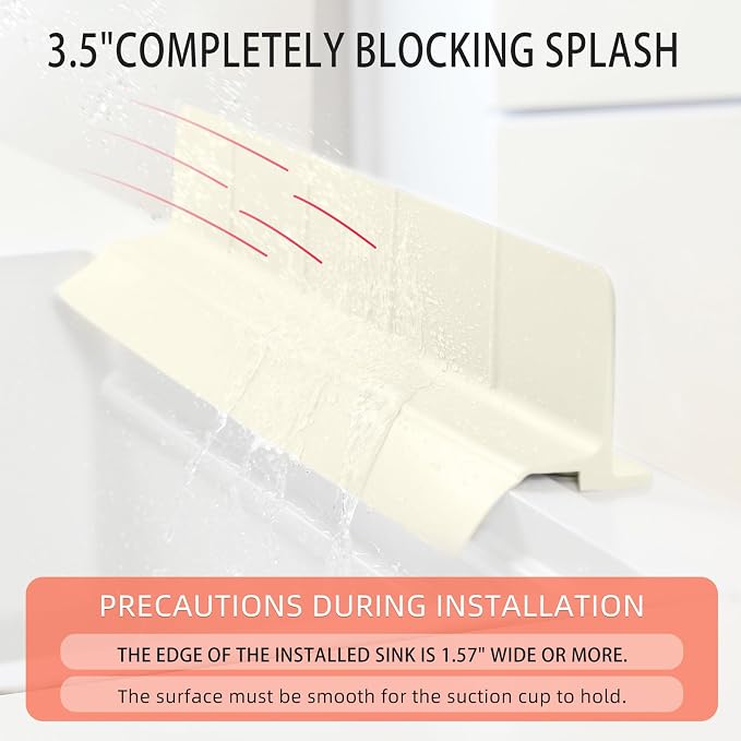 23" Ultra Silicone Sink Splash Guard Released in 2026,Self-Draining Water Splash Guard for Kitchen Sink,Bathroom and Island,with 3.5" High Splash Guard & 7 Strong Suction Cup (Beige)