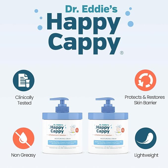 Happy Cappy Moisturizing Cream - Baby Eczema Cream, Eczema Lotion for Kids, Pediatrician-Formulated, Gentle, Paraben Free, Hypoallergenic, Soothes Dry Skin - 12 Fl Oz (Pack of 3)