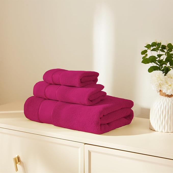 Marvione Bath Towels Set 6 Piece, 100% Turkish Cotton Highly Absorbent and Soft Towels for Bathroom 2 Bath Towels 2 Hand Towels 2 Washcloths, Hot Pink