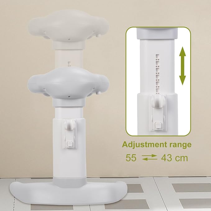 Foldable Design Baby Shower Stand with Armrest High Stability Adjustable Height Baby Shower Standing Support, Collapsible Kids Showering Rack with Head Holder Grey