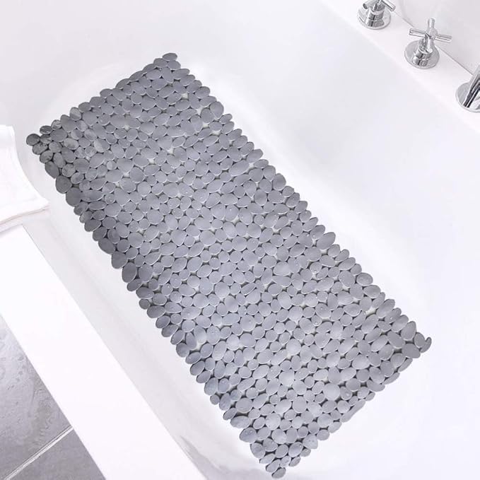 Bathtub Mat Non Slip 2 Pack, 35 x 16 Inches Pebble Shower Mat with Suction Cups and Drain Holes, Bath Mat for Shower,Bathroom tub (Grey)