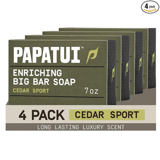 PAPATUI by Dwayne Johnson Enriching Bar Soap for Men | Hydrating Daily cleanerser | Moisturizes with Mango Butter and Avocado Oil | Cedar Sport | 7oz (Pack of 4)