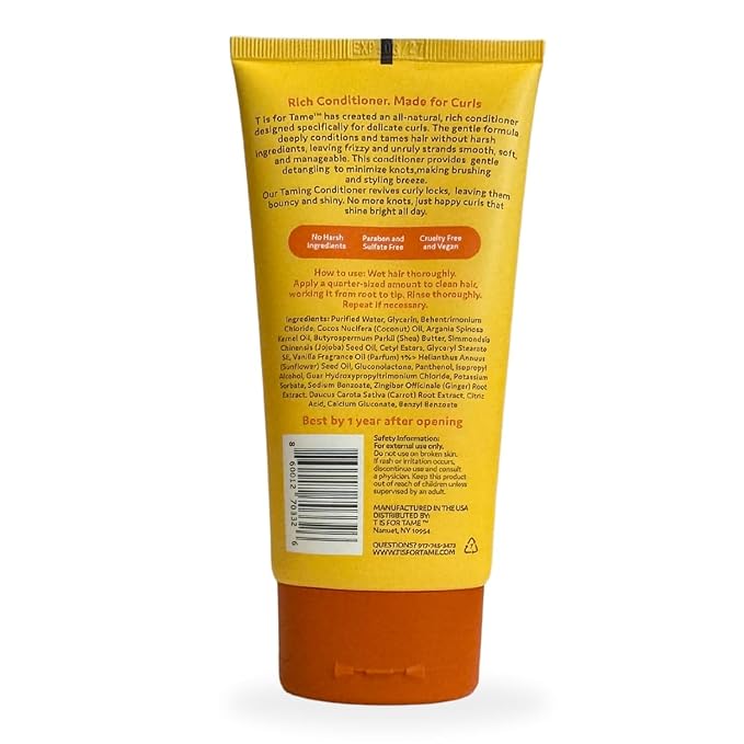 T is for Tame - Natural Curly Hair Conditioner for Kids with Jojoba & Sunflower Oil Detangles, Softens & Controls Frizz Plant-Based, Vegan & Hypoallergenic 5.07 fl oz (2 Pack) - Made in the USA