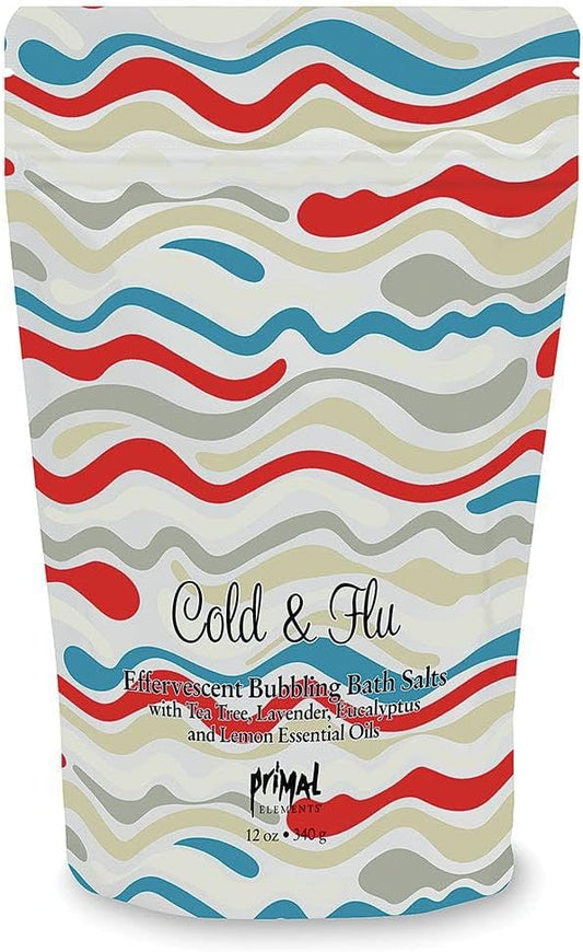 Primal Elements Detoxifying Sea Salt Soak, Vitamin E & Essential Oils, Cold & Flu, 12 oz Resealable Bag