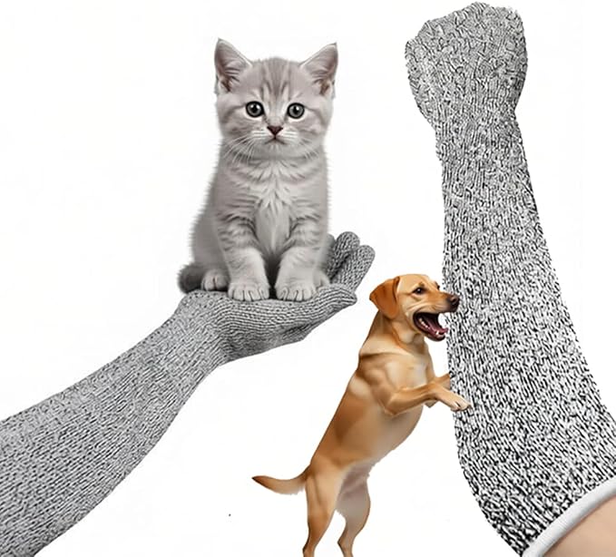 Flexible Pet Handling Sleeves Cat Shower Gloves, Cat Grooming Arm Sleeves, Anti-Scratch & Bite Resistant Protective Sleeves for Cats Puppy Birds (40CM/15.7")