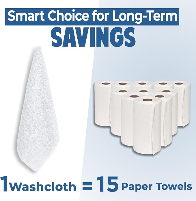 DAN RIVER 60 Pack Wash Cloths for Showering [12x12] - 100% Cotton Washcloths Premium Quality Flannel Face Cloths for Bathroom, Highly Absorbent and Soft Feel Wash Clothes, White