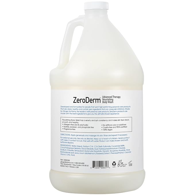 Ginger Lily Farms Botanicals ZeroDerm Advanced Therapy Nourishing Body Wash, 100% Vegan & Cruelty-Free, Fragrance Free, 1 Gallon (128 Fl. Oz.) Refill