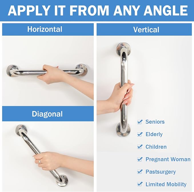 Therwen 6 Pack 18 Inch Shower Grab Bars Stainless Steel Bathroom Handicap Heavy Duty Handle Anti Slip Bathtub Handle Support Balance Hand Rail for Bathroom Wall Elderly Pregnant Seniors (Silver)