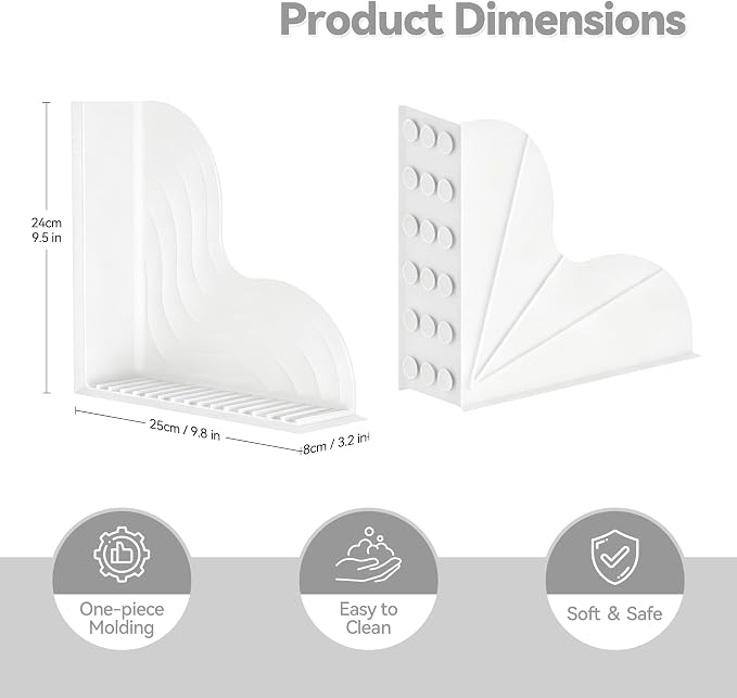 Shower Splash Guard 2-Pack – All-Silicone Bathtub Splash Guard with Strong Suction Cups, Reusable Shower Water Blocker for Bathtubs and Countertops (White, L-2pcs)