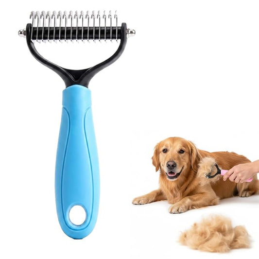 Double‑Sided Pet Grooming Brush, 2026 Upgraded Undercoat Rake for Long Haired Dogs & Cats, Multi‑Functional Dematting Comb Deshedding Tool, Mat Remover Detangler for Home Grooming (1, Blue L)