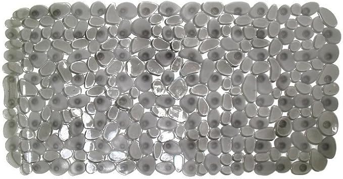 iDesign Pebblz Suction Non-Slip Bath Mat for Shower, Bathtub, Stall, 26" x 13.5", Gray | For Shower, Bathtub and Stall