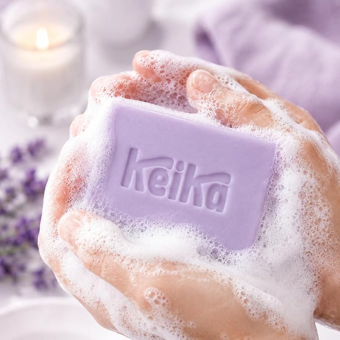 Keika Lavender Soap Bar with Purple Kaolin Clay for Face & Body, Natural Relaxing Spa Bath & Shower Cleanser, 5 oz.