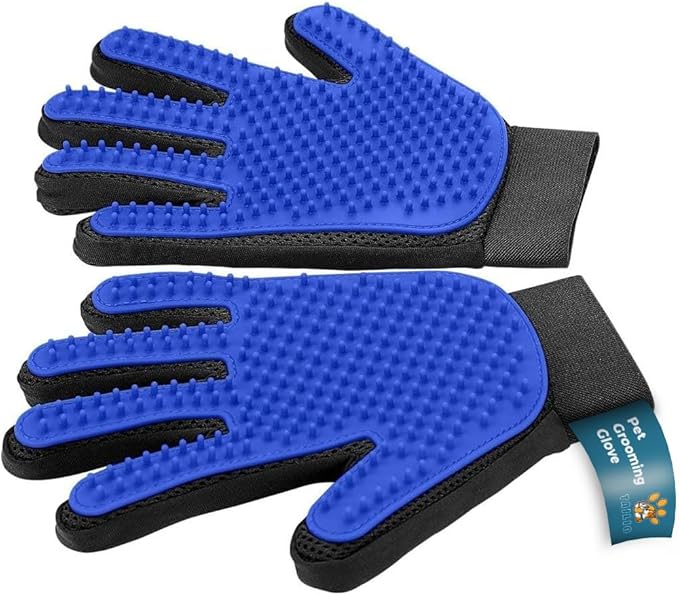Pet Grooming Gloves – Efficient Dog & Cat Grooming Gloves 2-in-1 Deshedding Glove & Massage Mitt for Bathing, Washing & Shedding, Safe for Short/Long Hair – 2pcs (Blue)