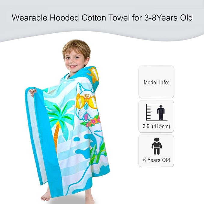VOOVA & MOVAS Toddler Towels for Kids 3-8Years, 30''X50, Soft | Thick | 100% Cotton | Absorbent Towel Wrap, Perfect for Kids Beach, Pool, Bath, Swimming, Stripe Dog
