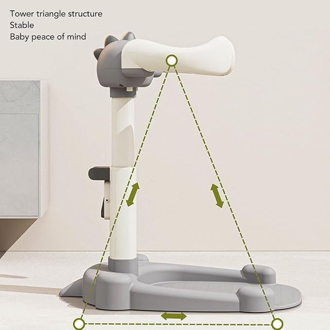 Adjustable Baby Bath Standing Support, Non Slip Toddler Shower Stand for Bathroom with Multifunctional Purpose, Lightweight and Portable, Made of Silicone (Gray)