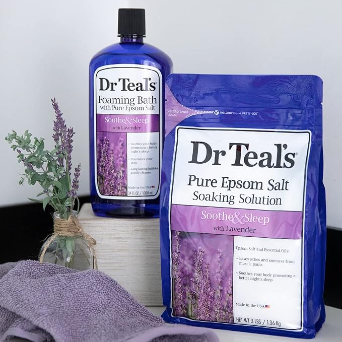 Dr. Teal's Epsom Salt Soaking Solution and Foaming Bath with Pure Epsom Salt Combo Pack, Lavender (Pack of 2)