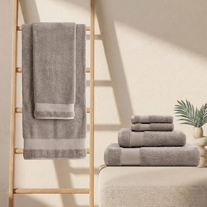 BIOWEAVES 100% Organic Cotton 700 GSM Plush Bath Towels 30" x 58" GOTS Certified - Taupe, Pack of 2