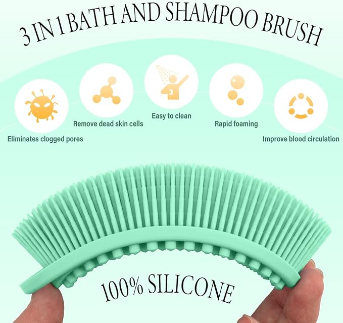 PQRUU 3 Pack Silicone Body Scrubbers for Use in Shower, Exfoliating Body Scrubber Fit for All Kinds of Skin, Soft Silicone Loofah,Bath Scrubbers Rapid Foaming,Blue,Green,Purple